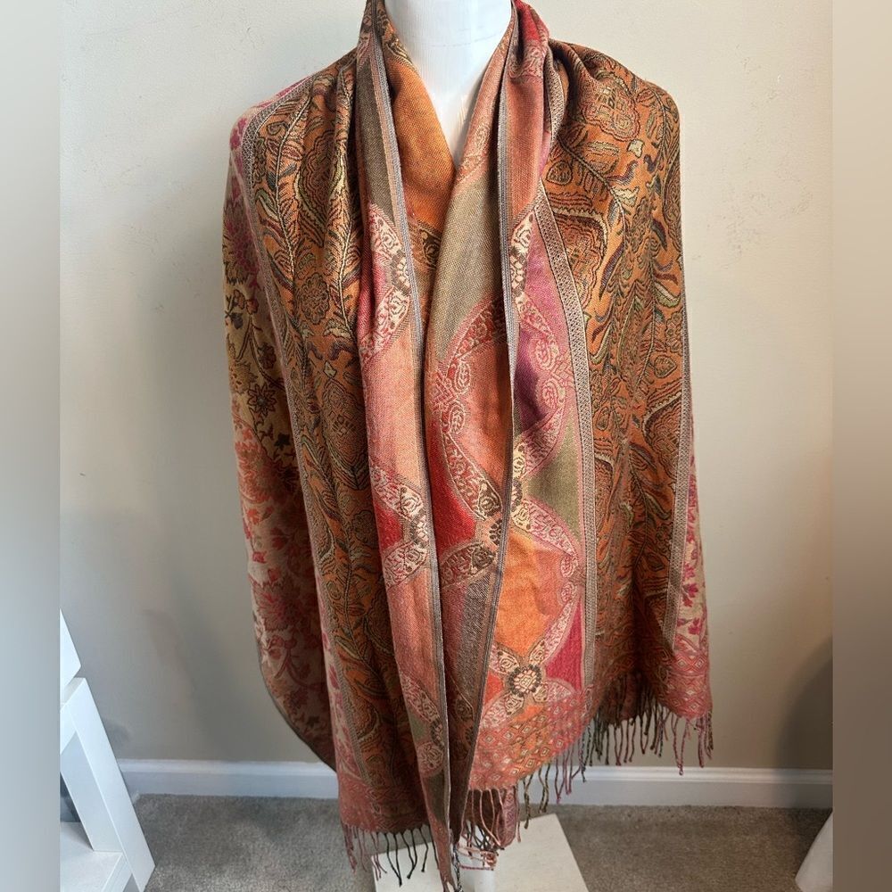 Pashmina Floral Print Fringed Wrap Scarf
